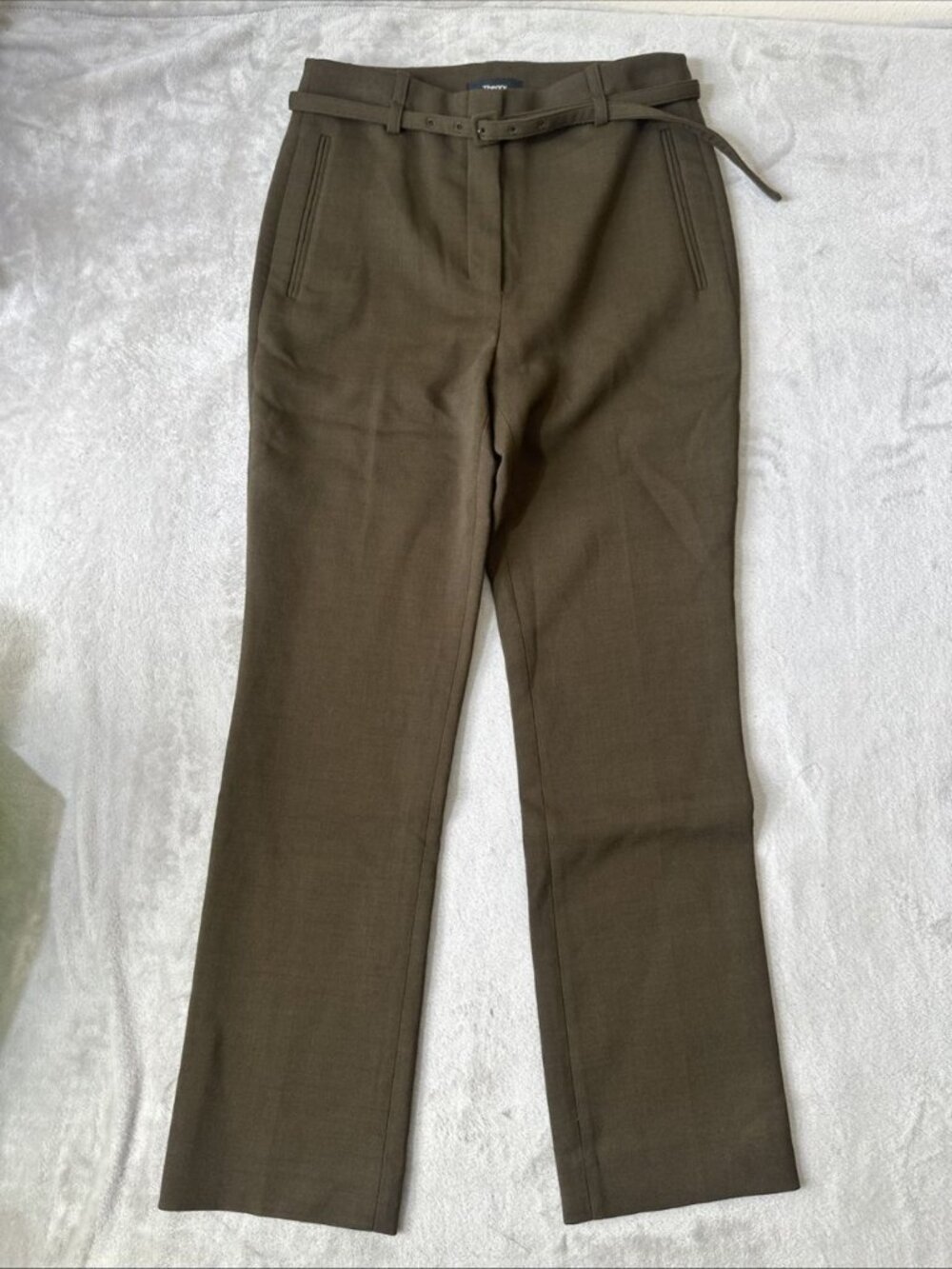 Theory women’s virgin wool blend trousers size 0 brown belted straight leg